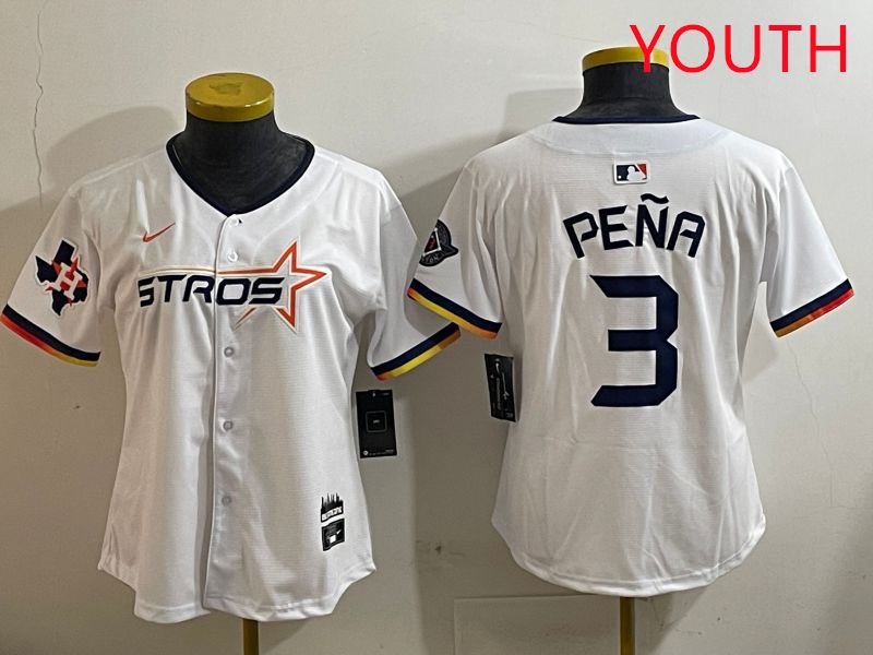 Youth Houston Astros #3 Pena White three generations Joint Name Nike 2025 MLB Jersey style 8